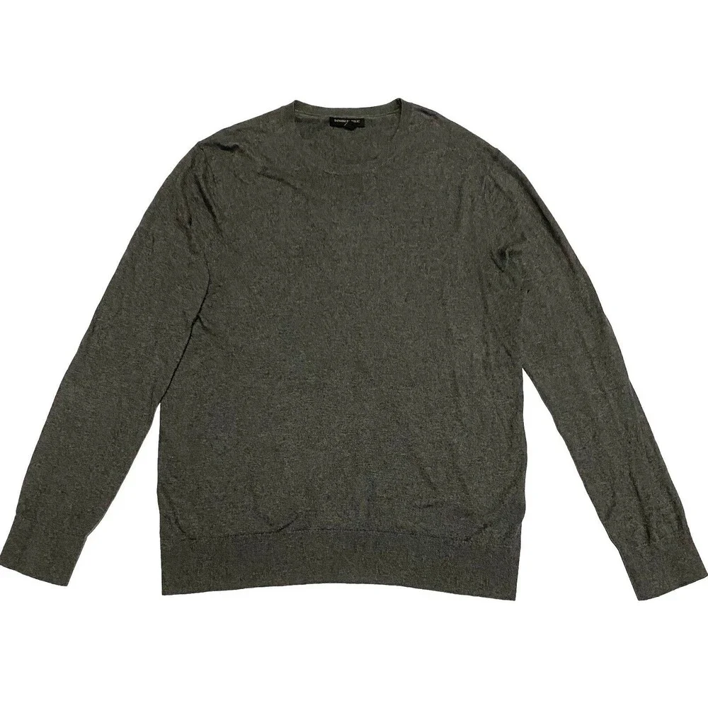 Banana Republic Cotton Sweater Gray Crewneck M Knit Pullover Mens Long Sleeve